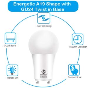 Energetic GU24 LED Light Bulb, 60 Watt Equivalent (8.5W), 3000K Warm White, 800 Lumens, Non-Dimmable, 2 Prong Light Bulb, UL Listed, 4 Pack