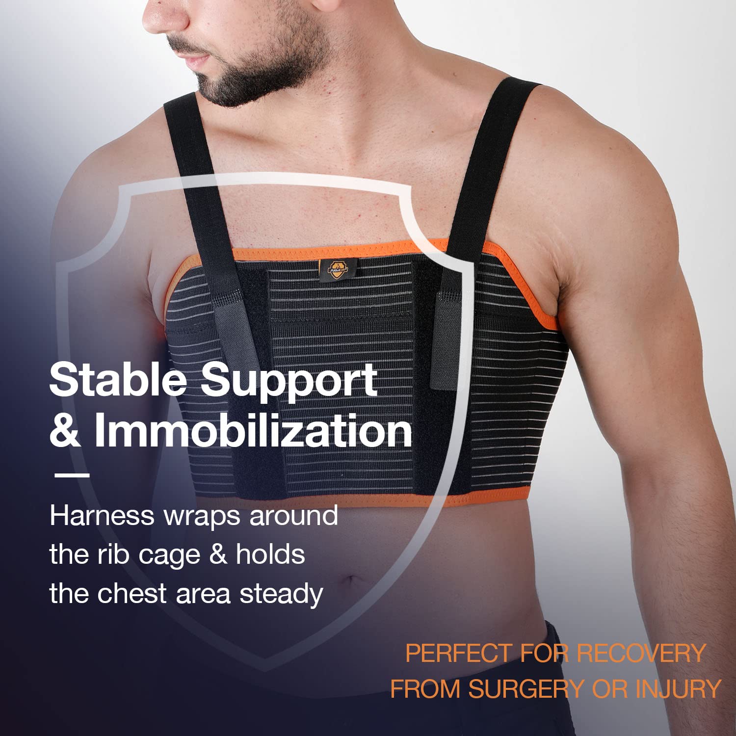 Armor Adult Unisex Chest Support Brace with 2 Metal Inserts to Stabilize the Thorax after Open Heart Surgery, Thoracic Procedure, or Fractures of the Sternum or Rib Cage, Black Color, Size XX-Large, for Men and Women