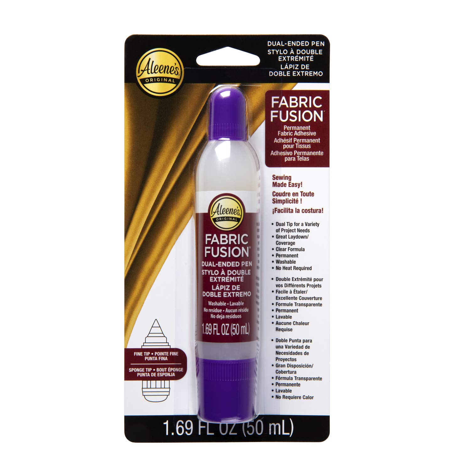 Aleene's 40670 Fusion Dual-Ended Pen 1.69 fl oz, Permanent Fabric Adhesive, No Sew Solution