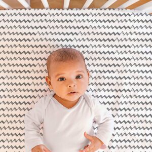 The Peanutshell Crib Sheet Set for Baby Boys or Girls | Safari Party and Black Chevron Stripes | 2 Pack Set