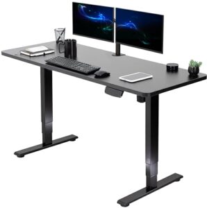 vivo electric height adjustable 60 x 24 inch memory stand up desk, black solid one-piece table top, black frame, touch screen preset controller, 2e series, desk-kit-2e6b