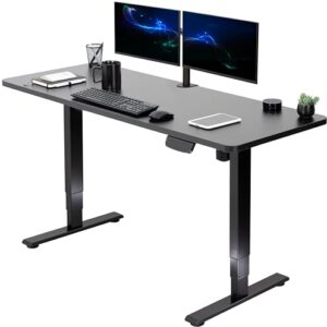 VIVO Electric Height Adjustable 60 x 24 inch Memory Stand Up Desk, Black Solid One-Piece Table Top, Black Frame, Touch Screen Preset Controller, 2E Series, DESK-KIT-2E6B