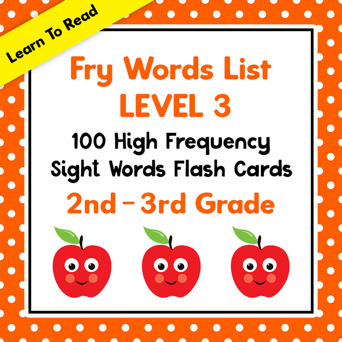 Fry Word List Level 3 100 High Frequency Sight Words Flash Cards 2nd - 3rd Grade