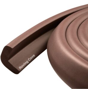 roving cove edge protector for baby (6ft large edge only), hefty-fit heavy-duty soft foam furniture edge bumper guards, desk edge cushion, wall corner covers, 3m adhesive, coffee brown