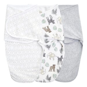 aden + anais, cotton knit baby wrap, newborn wearable swaddle blanket, 3 pack, multicolor toile, 0-3 months, small/medium