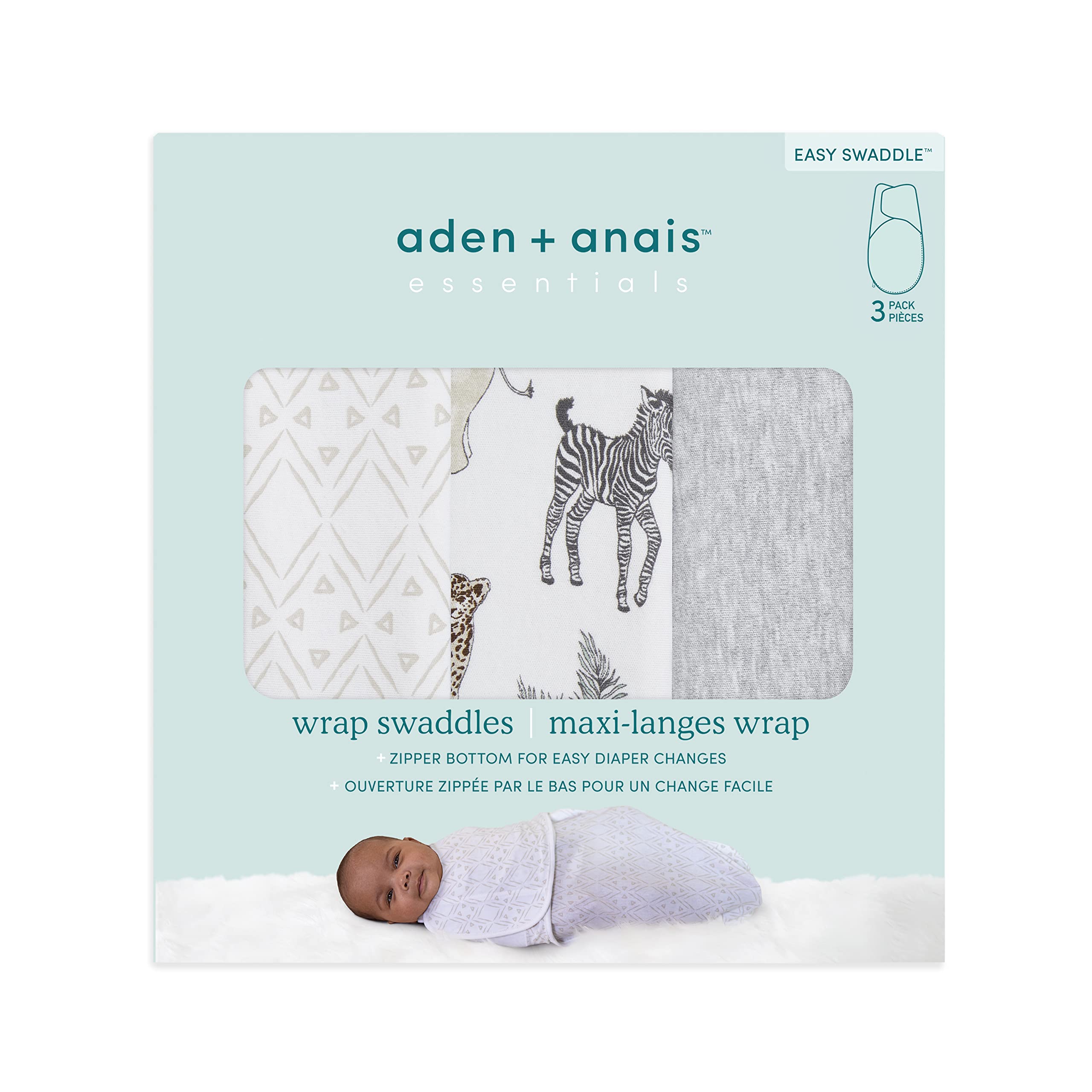 aden + anais, Cotton Knit Baby Wrap, Newborn Wearable Swaddle Blanket, 3 Pack, Multicolor Toile, 0-3 Months, Small/Medium