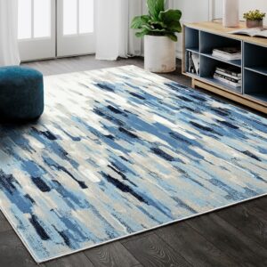 abani rugs blue & beige abstract 7'9" x 10'2" area rug - porto collection contemporary style accent rug