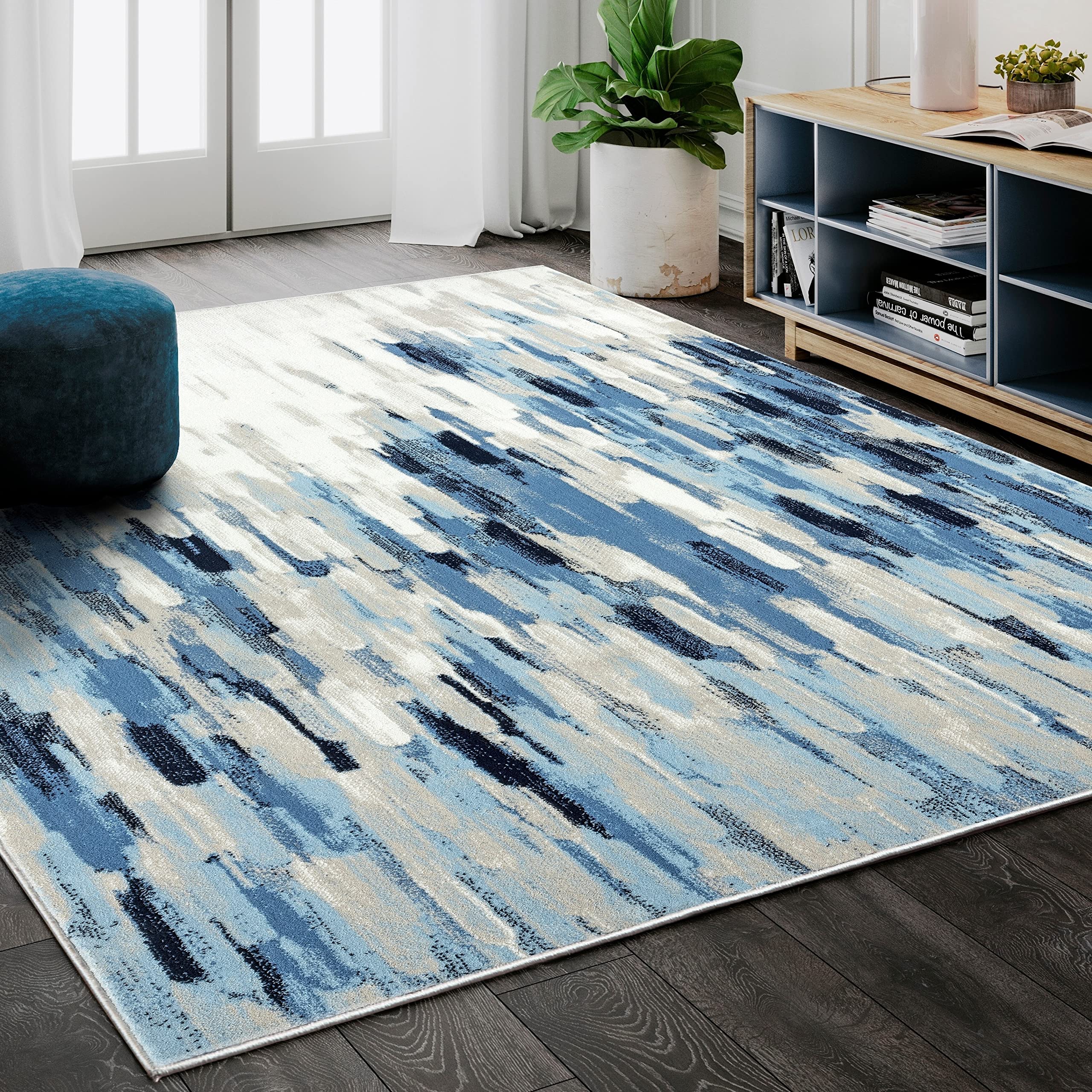 Abani Rugs Blue & Beige Abstract 7'9" X 10'2" Area Rug - Porto Collection Contemporary Style Accent Rug