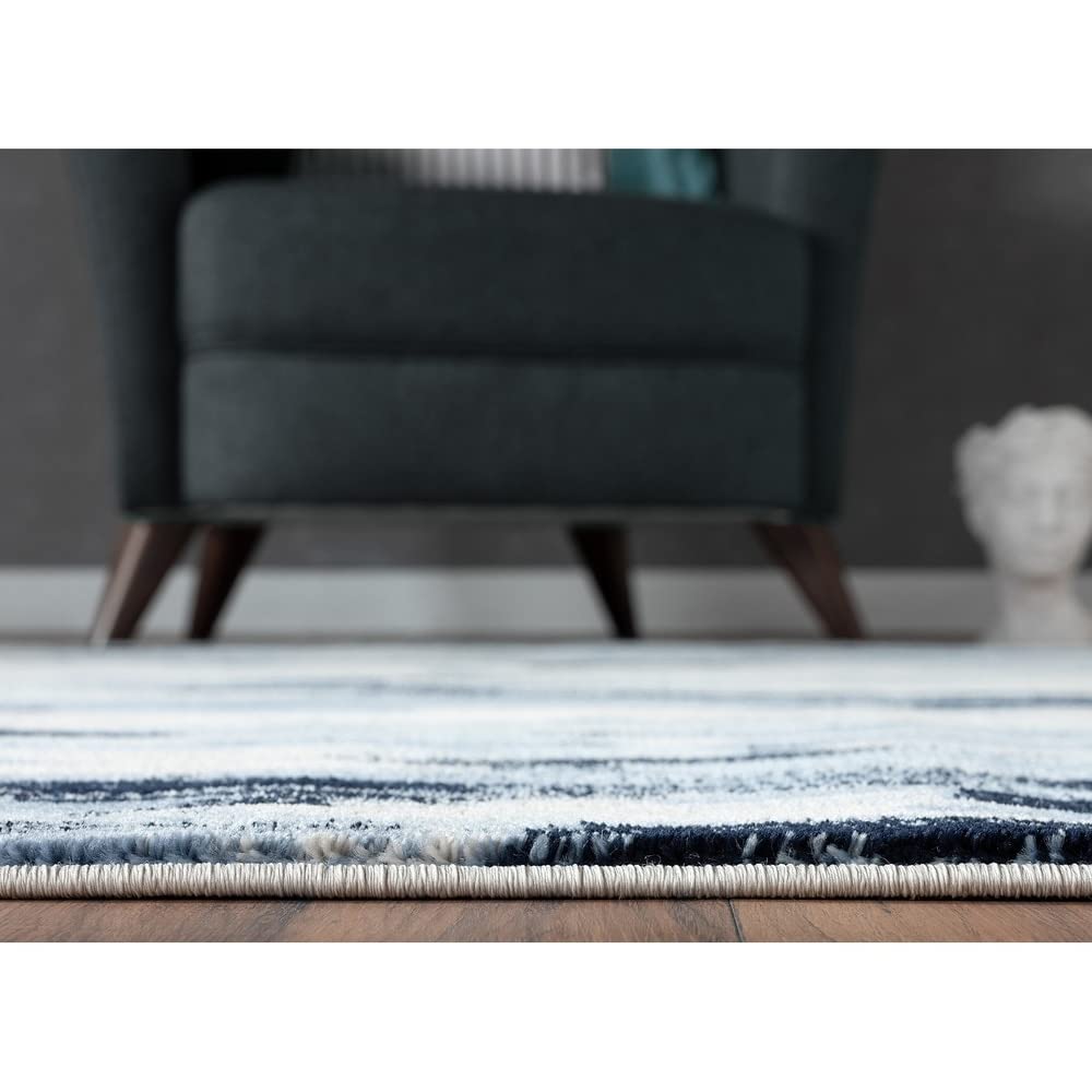 Abani Rugs Blue & Beige Abstract 7'9" X 10'2" Area Rug - Porto Collection Contemporary Style Accent Rug