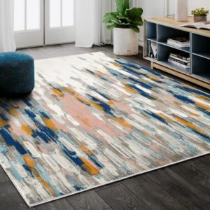 Abani Rugs Blue & Beige Abstract 7'9" X 10'2" Area Rug - Porto Collection Contemporary Style Accent Rug