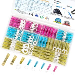 ticonn 120pcs heat shrink wire connectors, waterproof automotive marine electrical terminals kit, crimp connector assortment, ring fork spade splices