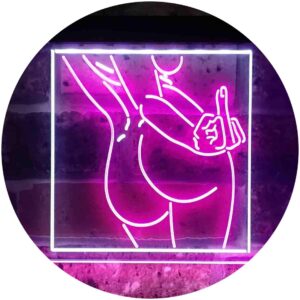 advpro bad bitch middle finger fxxk girl room dual color led neon sign white & purple 24 x 16 inches st6s64-i3799-wp