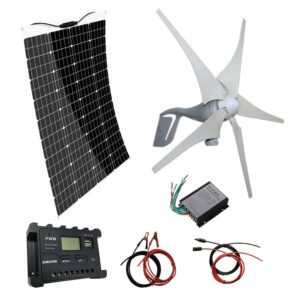 auecoor solar wind hybrid system: 400w wind turbine generator+ 120w flexible monocrystalline solar panel for off grid 12v battery charging