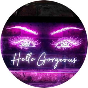 advpro hello gorgeous eyelash beautiful eye room dual color led neon sign white & purple 16 x 12 inches st6s43-i3776-wp