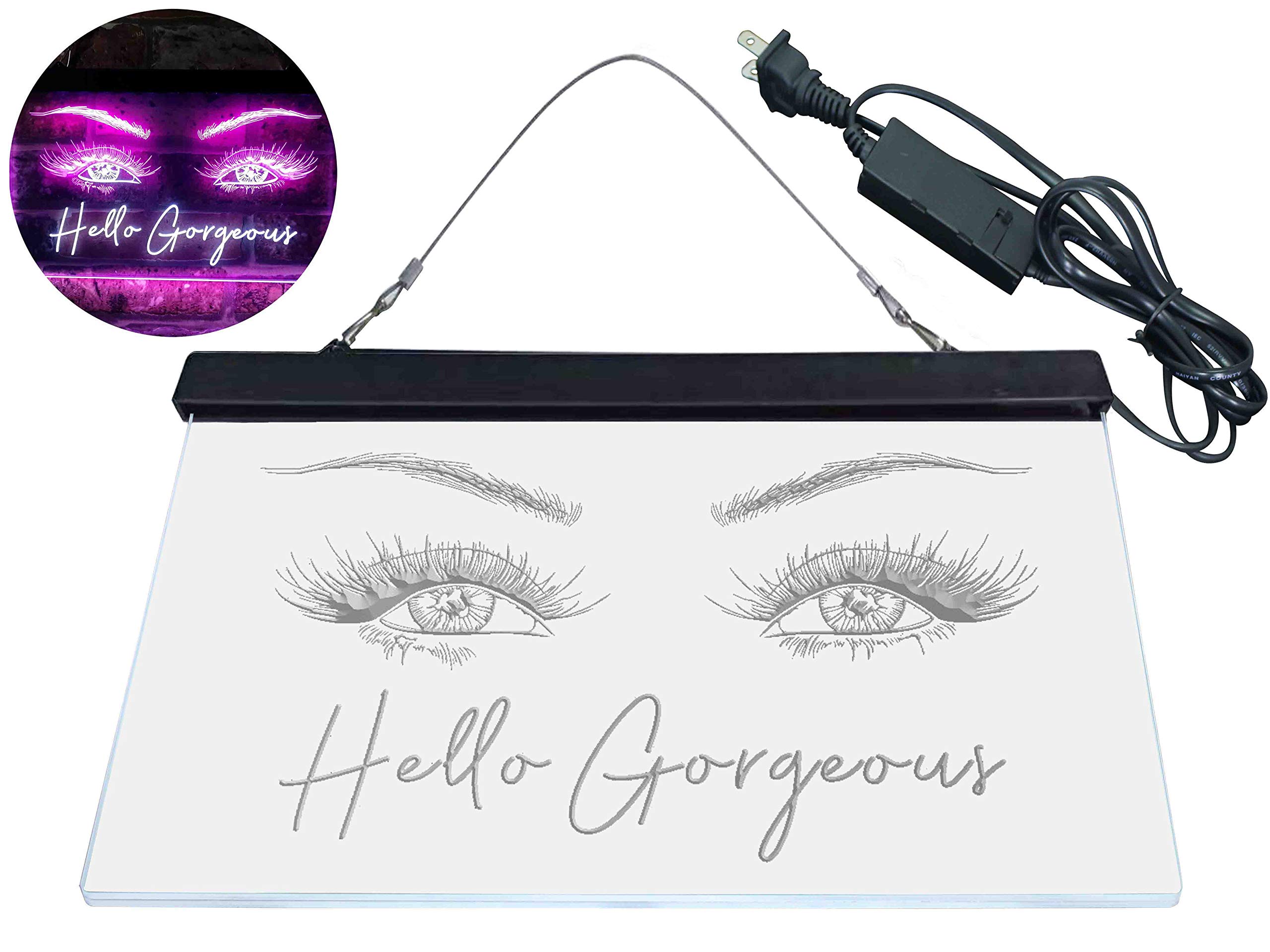 ADVPRO Hello Gorgeous Eyelash Beautiful Eye Room Dual Color LED Neon Sign White & Purple 16 x 12 Inches st6s43-i3776-wp