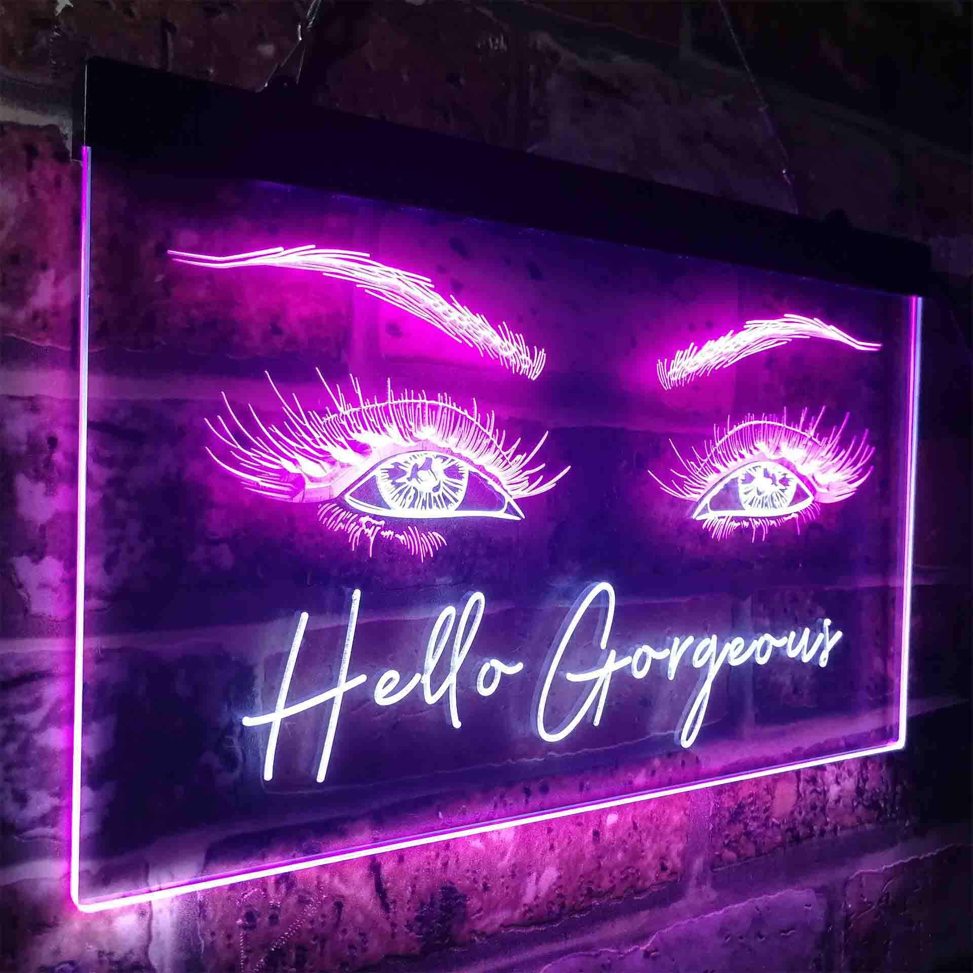 ADVPRO Hello Gorgeous Eyelash Beautiful Eye Room Dual Color LED Neon Sign White & Purple 16 x 12 Inches st6s43-i3776-wp