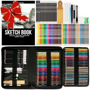 Zenacolor 74 Pack Drawing Set, Pro Art kit include Sketchbook, Colored, Graphite, Watercolor, Metallic & Charcoal Pencils for Drawing + Accessories, Art Sketch Supplies for Artists, Adults, kids