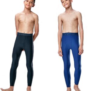 DEVOPS 2 Pack Youth & Boys Thermal Compression Baselayer Sport Tights Fleece Lined Pants (Medium, (Non-Fly) Black/Navy)