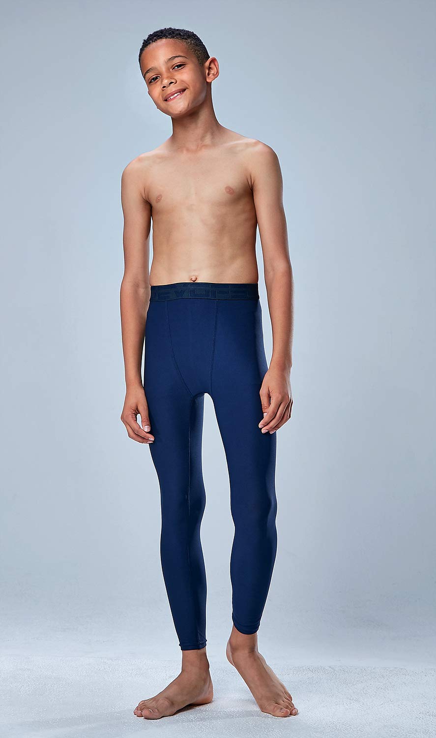 DEVOPS 2 Pack Youth & Boys Thermal Compression Baselayer Sport Tights Fleece Lined Pants (Medium, (Non-Fly) Black/Navy)