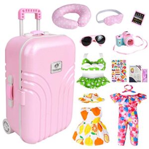 18 inch doll travel play set - doll accessories with carry on suitcase luggage, 3 sets of doll clothes, doll travel gear play set fit for girl dolls(doll accessories with suitcase)