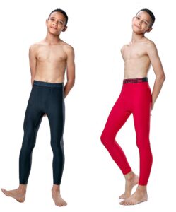 devops 2 pack youth & boys thermal compression baselayer sport tights fleece lined pants (large, (non-fly) black/red)
