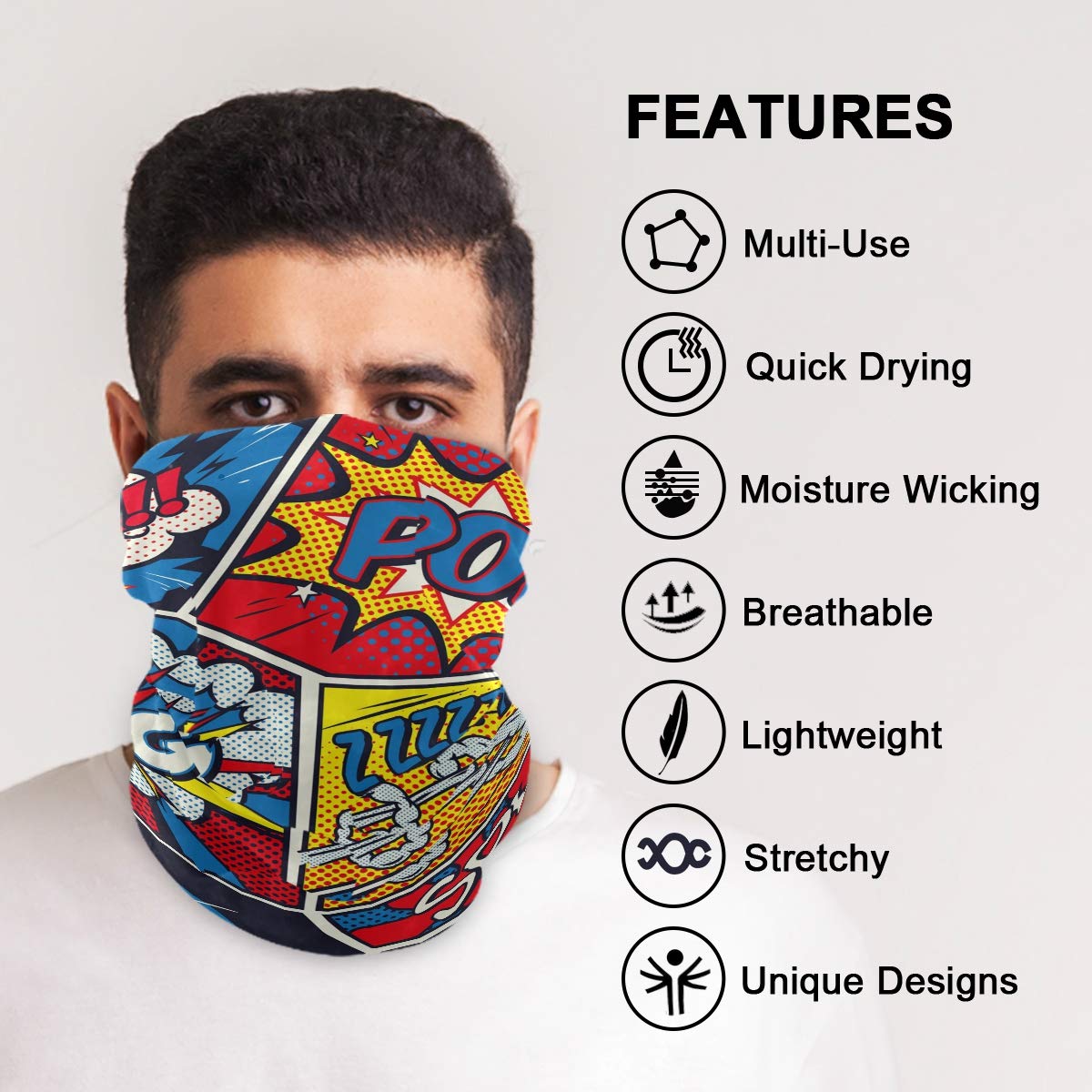 Headwear Bandana Retro Pop Art Comic Face Scarf Cover Mask Headband Neck Gaiter Dust Sun Protection Balaclava