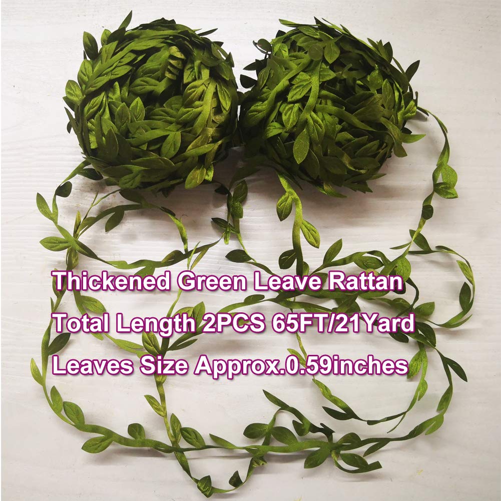 2PCS 20M Olive Green Leaves Leaf Trim Ribbon Artificial Vines Foliage Rattan for DIY Craft Home Wall Garden Party Wedding Decoration HBFZSY-20