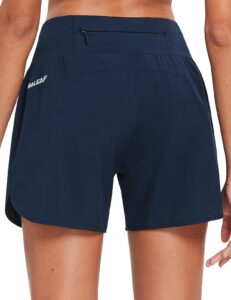 baleaf women's 5" workout shorts gym running shorts athletic with liner high waistband quick dry sports zipper pockets navy s
