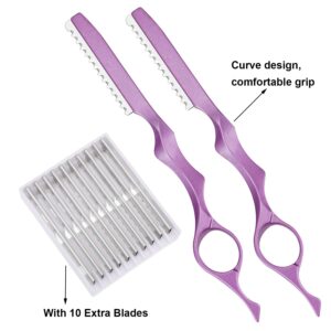 12 Pieces Hair Styling Thinning Razor Set, 2 Pieces Hair Styling Razor Hair Cutting Texturizing Razors and 10 Pieces Replacement Spare Blades for Salon Home Christmas Valentine's Day Giving (Pink)