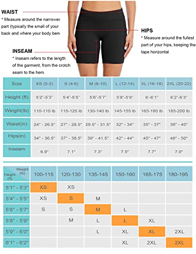 BALEAF Women's 7" Long Compression Running Shorts High Waisted Yoga Biker Shorts with 3 Pockets Black S