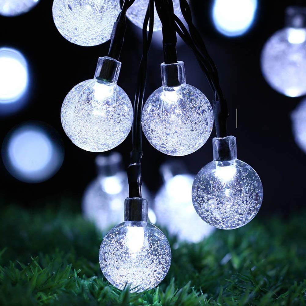 Solar Garden Lights Outdoor, 50 LED 7M/24Ft Solar String Lights Waterproof 8 Modes Indoor/Outdoor Fairy Lights Globe for Garden, Patio, Yard, Home, Party, Wedding, Festival Decoration (Clear White)