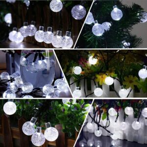 Solar Garden Lights Outdoor, 50 LED 7M/24Ft Solar String Lights Waterproof 8 Modes Indoor/Outdoor Fairy Lights Globe for Garden, Patio, Yard, Home, Party, Wedding, Festival Decoration (Clear White)