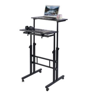 aiz mobile standing desk, adjustable computer desk rolling laptop desk cart on wheels home office computer workstation, portable laptop stand tall table for standing or sitting, black willow