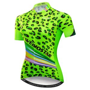 Cycling Jersey Women Bike Jersey Zipper Cycle Shirt Short Sleeve Road Bicycle Clothing Pro Team Racing MTB Top for Ladies Female Racing Mountain Clothes Breathable Green Size M