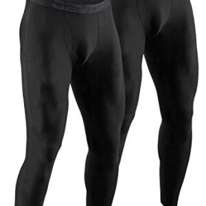 DEVOPS Men's Thermal Compression Pants, Athletic Leggings Base Layer Bottoms with Fly (X-Large, Black/Black)