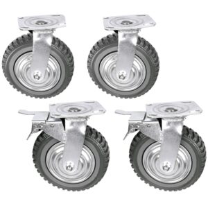 uyoyous 6'' x 2'' caster wheel heavy duty 4 pack cart swivel wheels load 1760 lbs silent ball bearing solid wheel with 360° rotation top plate (2 with brakes& 2 without)