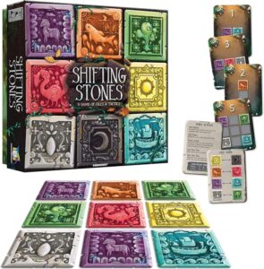 gamewright - shifting stones – a visual, decision-making family strategy game of tiles, cards, and tactics, 8 years +