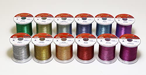 Hitena STWRAP Rod Wrapping Thread - Metallic Zebra (Jasper) 12 Color Pack (100yd)