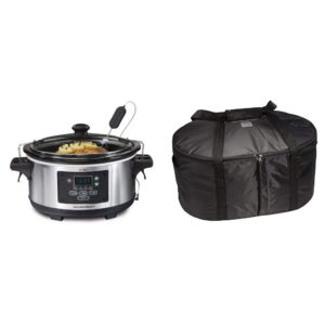 hamilton beach portable 6-quart set & forget digital programmable slow cooker with temperature probe & travel case & carrier insulated bag for 4, 5, 6, 7 & 8 quart slow cookers