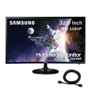 samsung 2020 premium curved 32 inch fhd (1920 x 1080) multimedia led monitor, hdmi, speaker, black + nexigo 4k hdmi cable