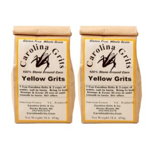 Carolina Grits Company Traditionally Stone Ground Carolina Yellow Grits, non-GMO, Whole Grain and Gluten Free - 2 Packs (2 Pounds Total)