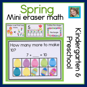 mini eraser spring math task cards for preschool and kindergarten