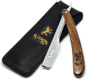 cut throat straight razor for men by king's cut throat ® - men’s cutthroat shaving straight slider – leather travel pouch and velvet kit bag included – essential male grooming accessory for beards