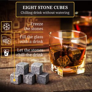 Whiskey Glass Set of 2 - Fathers Day Dad Gifts for Men - Bourbon Whiskey Stones Wood Box Gift Set - Includes Crystal Whisky Glasses, Chilling Rocks, Slate Coasters for Scotch Burbon