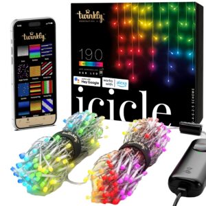 twinkly icicle – app-controlled led christmas lights with 190 rgb (16 million colors) leds. clear wire. indoor and outdoor smart lighting decoration