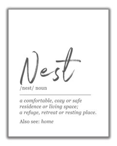 nest home definition wall art - 11x14 unframed print - black and white minimalist, dictionary-style quote typography decor.