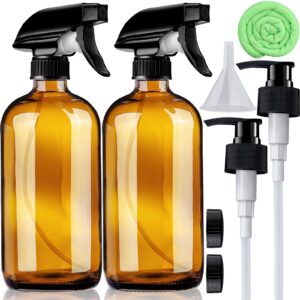 amber glass spray bottles 16 oz pump bottle (2 pack) refillable cosmetic containers brown mist & stream mister for essential oil products shampoo soap cleaning bottles or aromatherapy sprayer plant