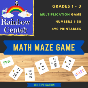 math maze game - multiplication - printable game using all number combinations 1-50 - grades 1 to 3 - 490 printables