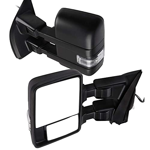 SCITOO Towing Mirrors Tow Mirrors Black Truck Mirrors fit for 2015-2017 For Ford For F150 Pickup with Pair LH RH Power Adjusted Heated Turn Signal Puddle Auxiliary Light 22pin