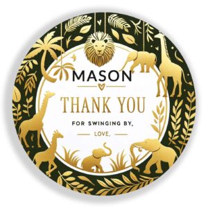personalized customized labels tags,customizable stickers safari animals wild one jungle gold thank you boy classic round sticker for business custom made stickers, 100 stickers2x2"